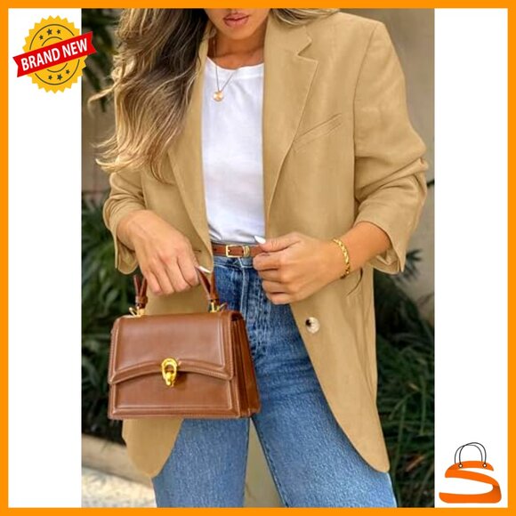 Classic Notch Lapel Blazer Business Casual Fitted Open Front Work Jacket - Picture 3 of 7